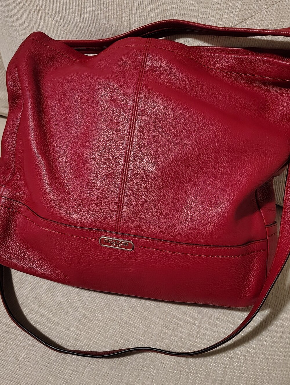 Coach Red Pebbled Leather Hobo Shoulder Bag